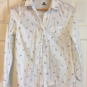 Old Navy Button Down White eyeglass print Shirt